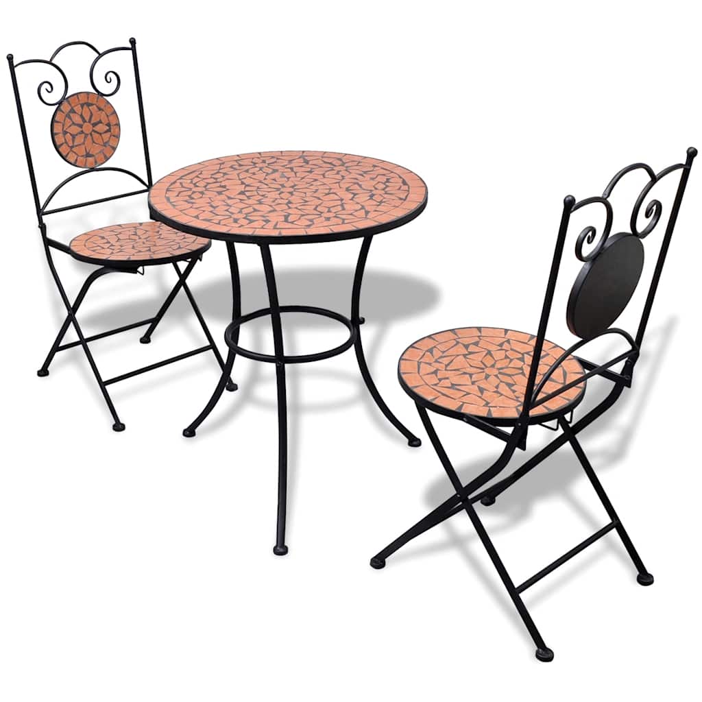 3 Piece Bistro Set Ceramic Tile Terracotta Round