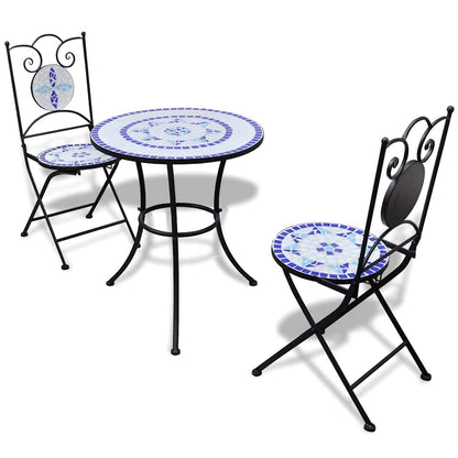 3 Piece Bistro Set Ceramic Tile Blue and white Round