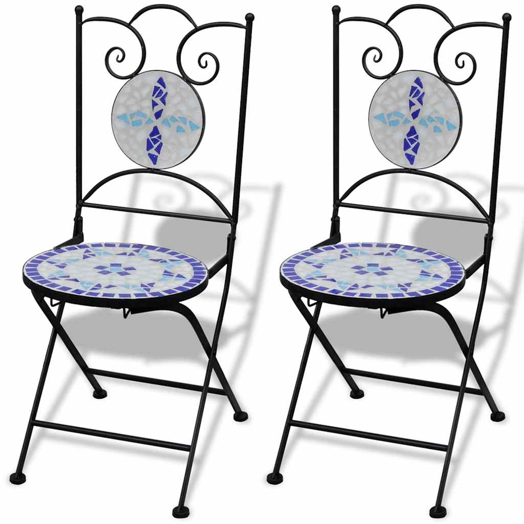 3 Piece Bistro Set Ceramic Tile Blue and white Round