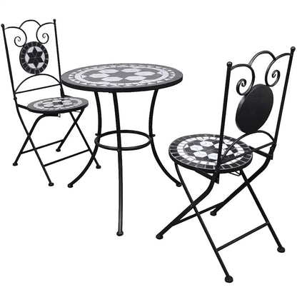 3 Piece Bistro Set Ceramic Tile Black and white Round