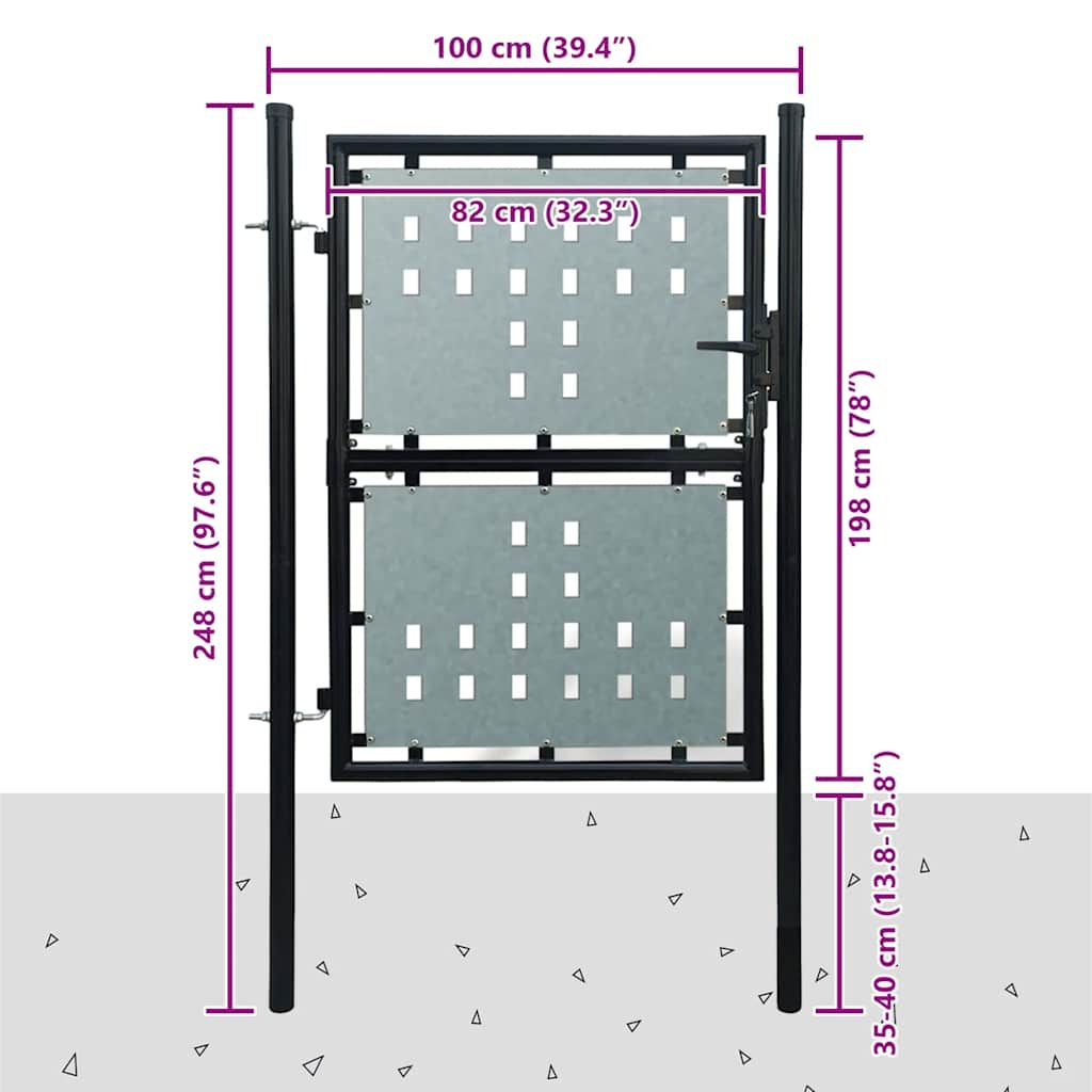 141689 vidaXL Black Single Door Fence Gate 100x200 cm 5