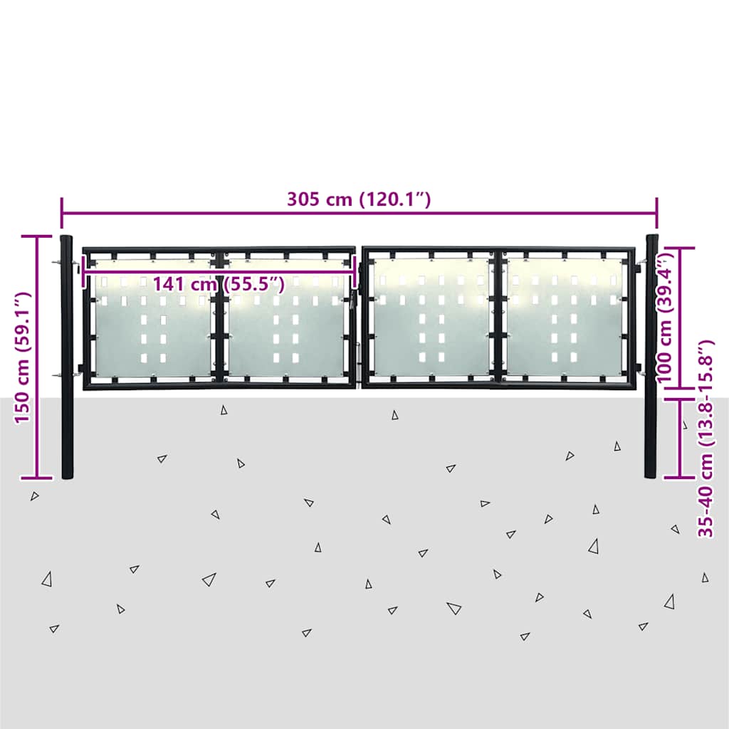 141691 vidaXL Black Single Door Fence Gate 300x100 cm 5