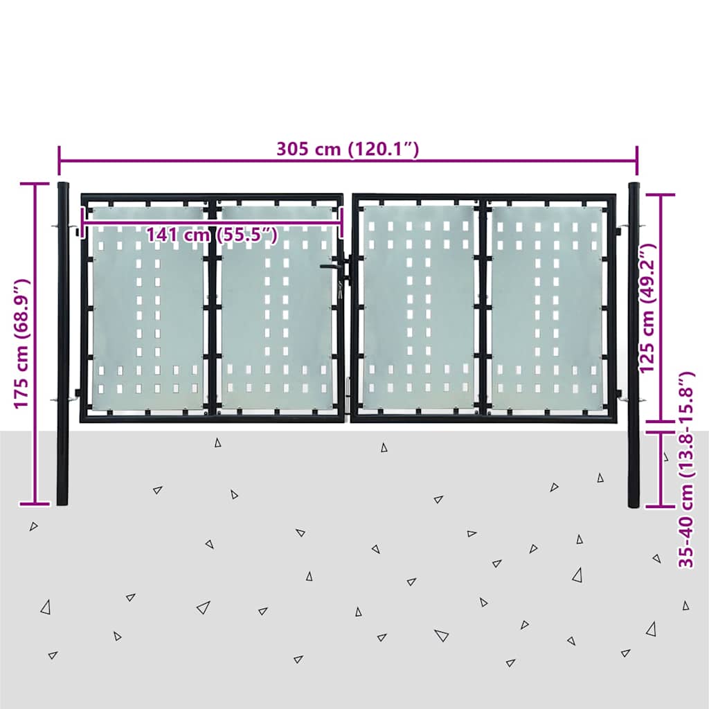 141692 vidaXL Black Single Door Fence Gate 300x125 cm 5
