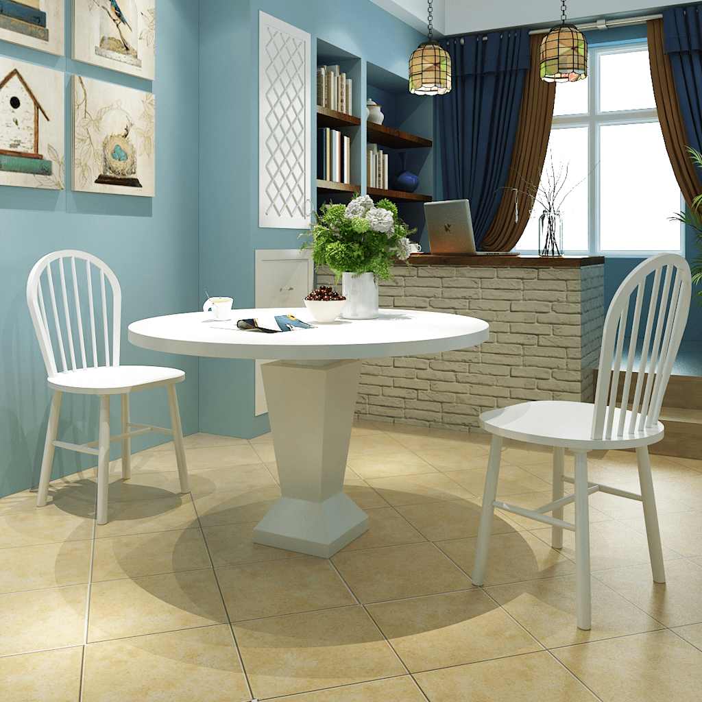 Dining Chairs White Solid Rubber Wood 2