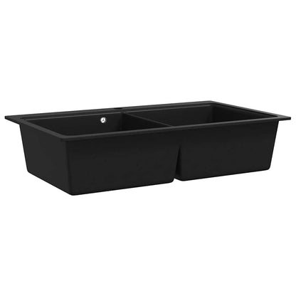 vidaXL Overmount Kitchen Sink Double Basin Granite Black 2