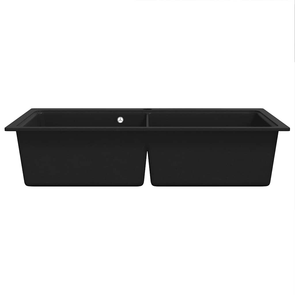 vidaXL Overmount Kitchen Sink Double Basin Granite Black 4