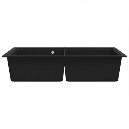 vidaXL Overmount Kitchen Sink Double Basin Granite Black 4