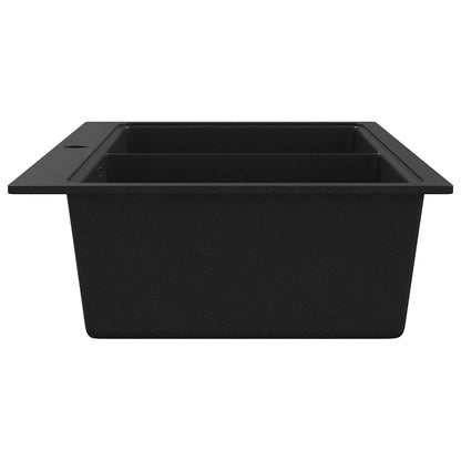 vidaXL Overmount Kitchen Sink Double Basin Granite Black 5