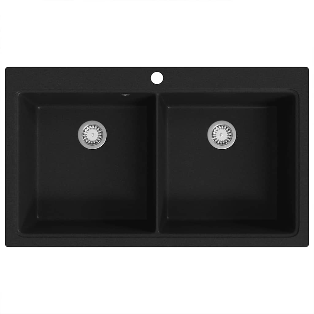 vidaXL Overmount Kitchen Sink Double Basin Granite Black 6