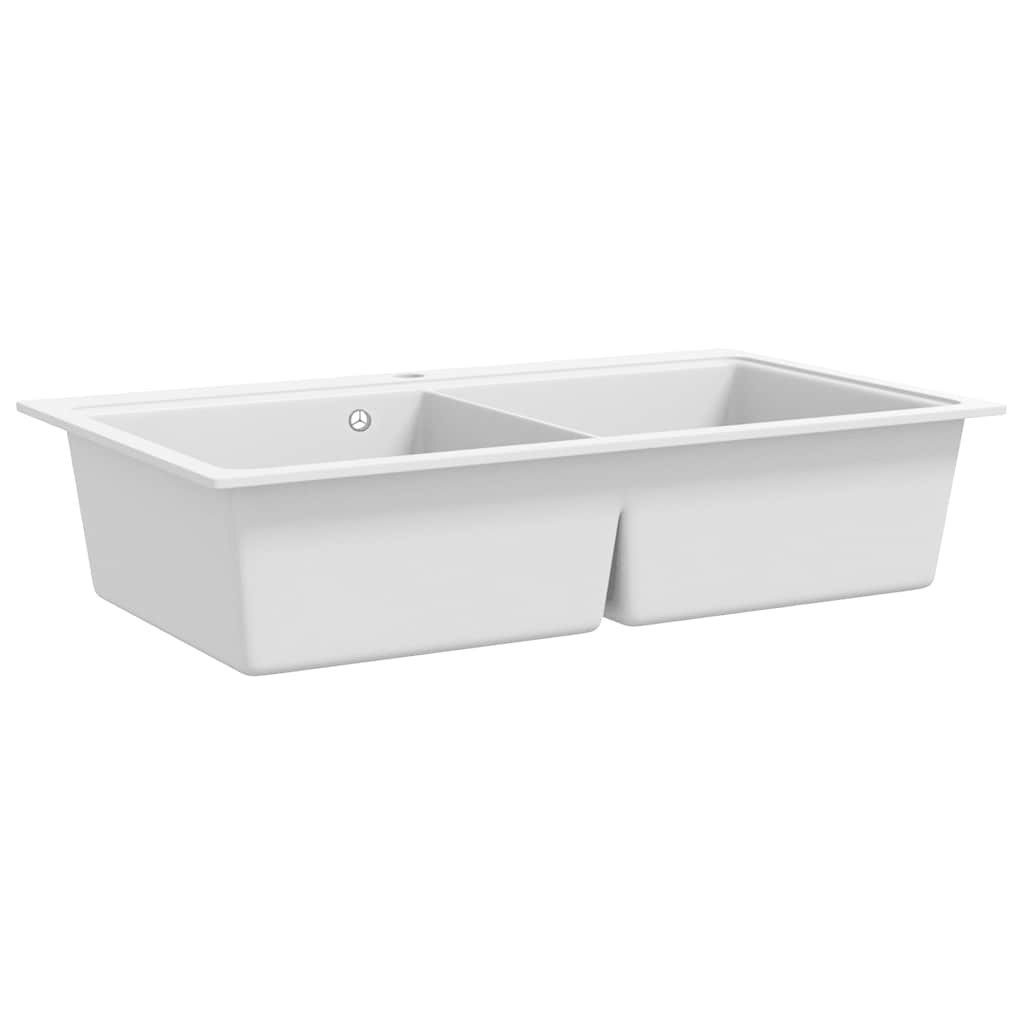 vidaXL Overmount Kitchen Sink Double Basin Granite White 2