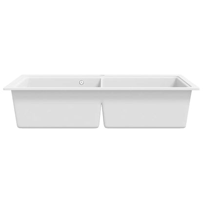 vidaXL Overmount Kitchen Sink Double Basin Granite White 3