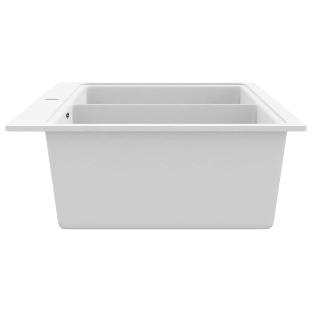 vidaXL Overmount Kitchen Sink Double Basin Granite White 4