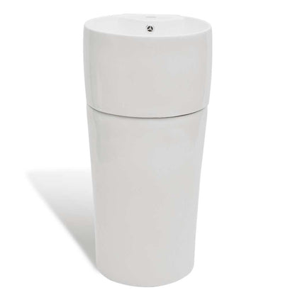 141942 Ceramic Stand Bathroom Sink Basin Faucet/Overflow Hole White Round 2