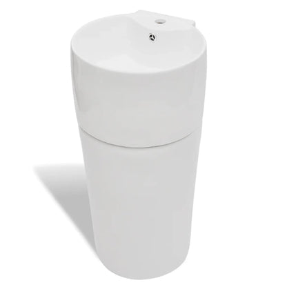 Ceramic Stand Bathroom Sink Basin Faucet/Overflow Hole Round White