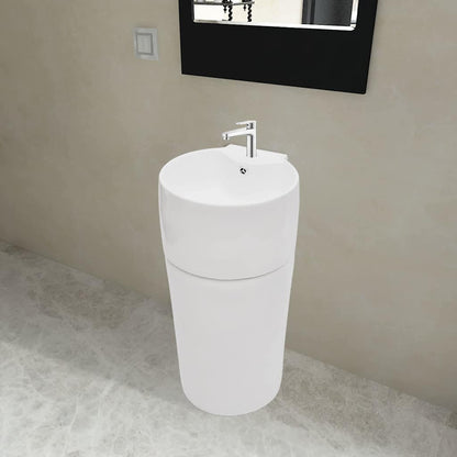 141942 Ceramic Stand Bathroom Sink Basin Faucet/Overflow Hole White Round 1