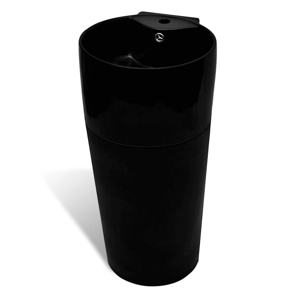 141943 Ceramic Stand Bathroom Sink Basin Faucet/Overflow Hole Black Round 2