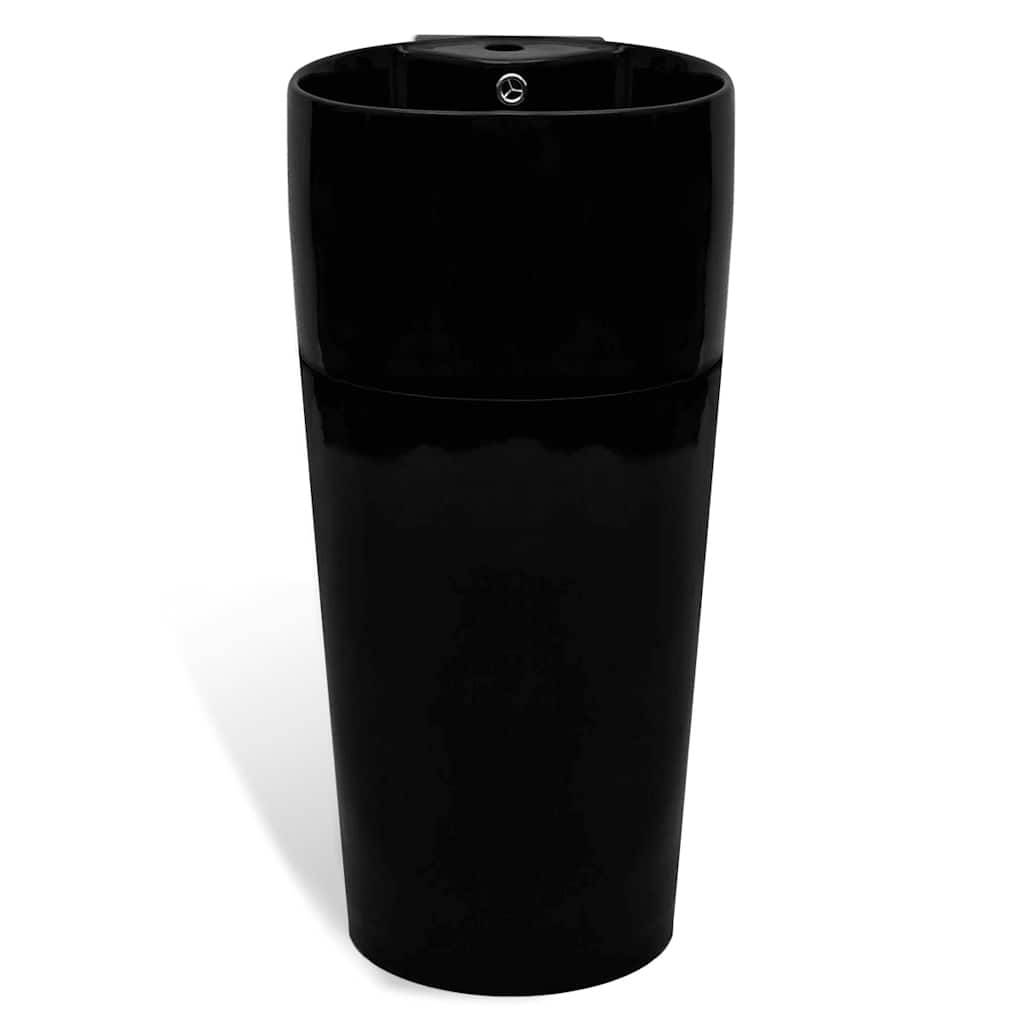 141943 Ceramic Stand Bathroom Sink Basin Faucet/Overflow Hole Black Round 3