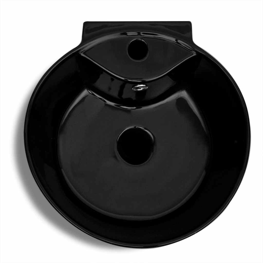 141943 Ceramic Stand Bathroom Sink Basin Faucet/Overflow Hole Black Round 5