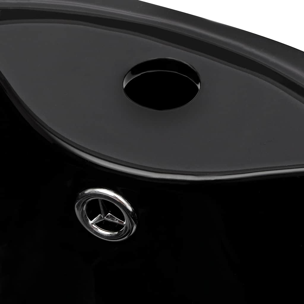 141943 Ceramic Stand Bathroom Sink Basin Faucet/Overflow Hole Black Round 6
