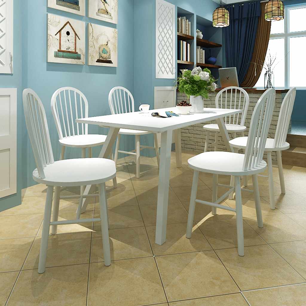 Dining Chairs White Solid Rubber Wood 6