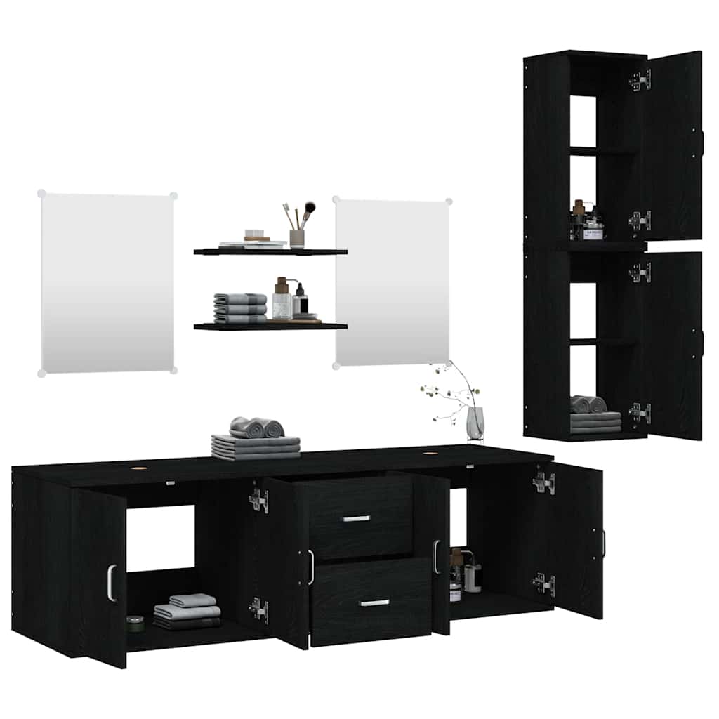 vidaXL 7 Piece Bathroom Furniture Set Black Engineered Wood 3