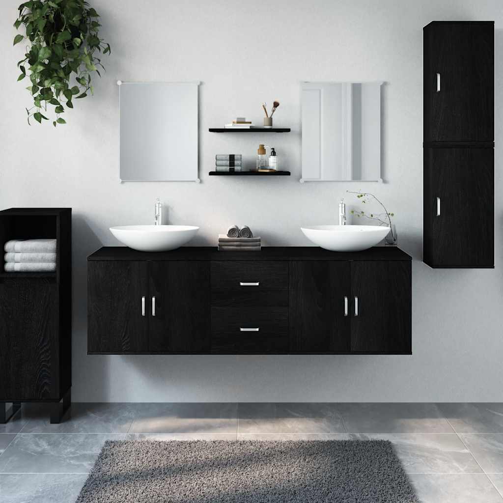 vidaXL 7 Piece Bathroom Furniture Set Black Engineered Wood 1