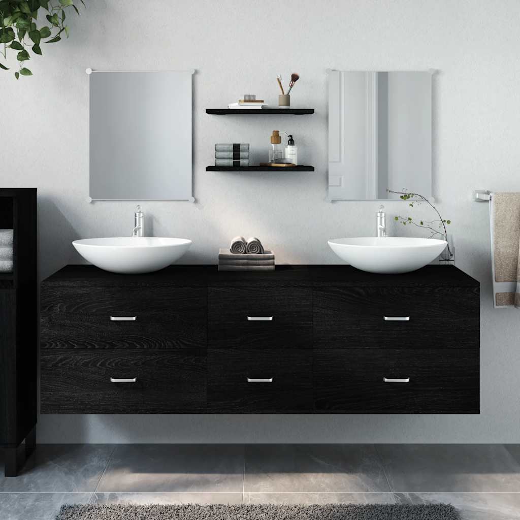 vidaXL 5 Piece Bathroom Furniture Set Black Engineered Wood 1