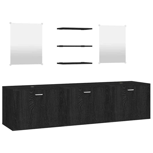 6 Piece Bathroom Furniture Set Engineered Wood Black