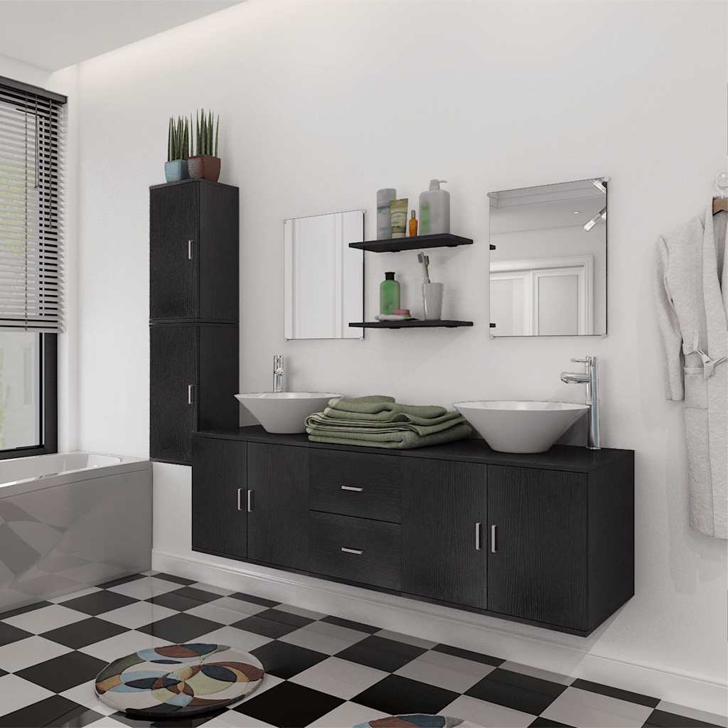 Nine Bathroom Furniture and Basin Black Depth 45 cm 150 cm 9