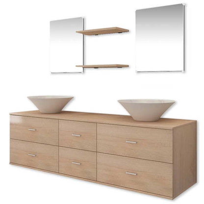 vidaXL Seven Piece Bathroom Furniture and Basin Set Beige 2