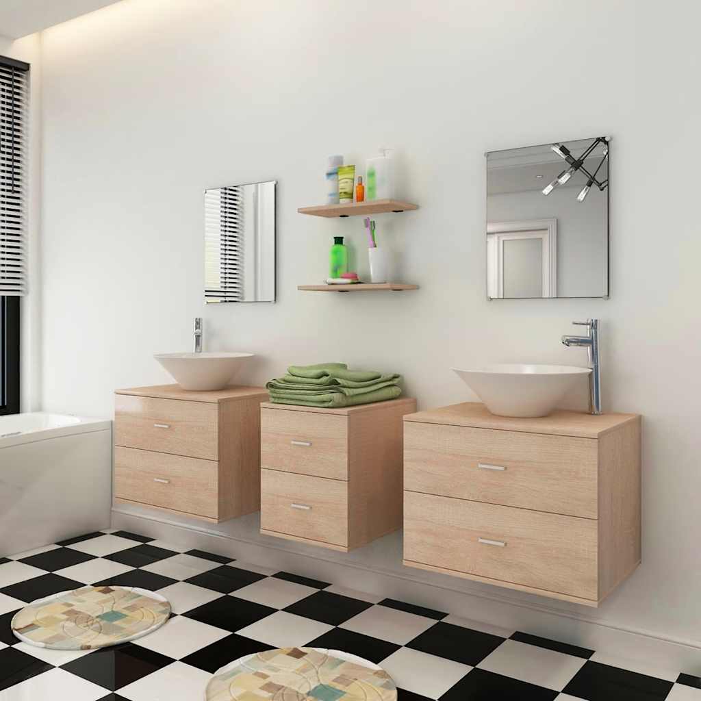 vidaXL Seven Piece Bathroom Furniture and Basin Set Beige 3
