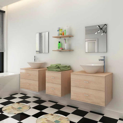 vidaXL Seven Piece Bathroom Furniture and Basin Set Beige 3