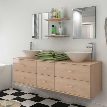 vidaXL Seven Piece Bathroom Furniture and Basin Set Beige 1