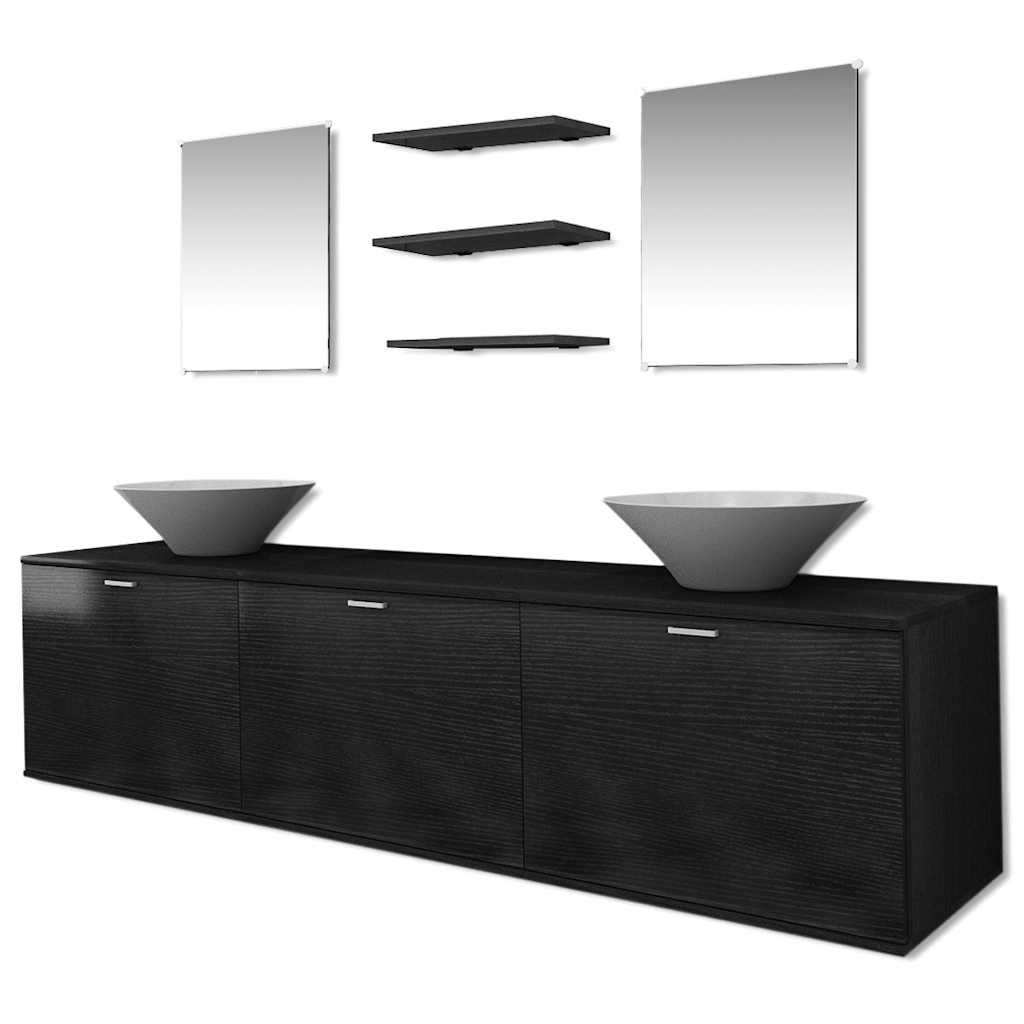 vidaXL Eight Piece Bathroom Furniture and Basin Set Black 2