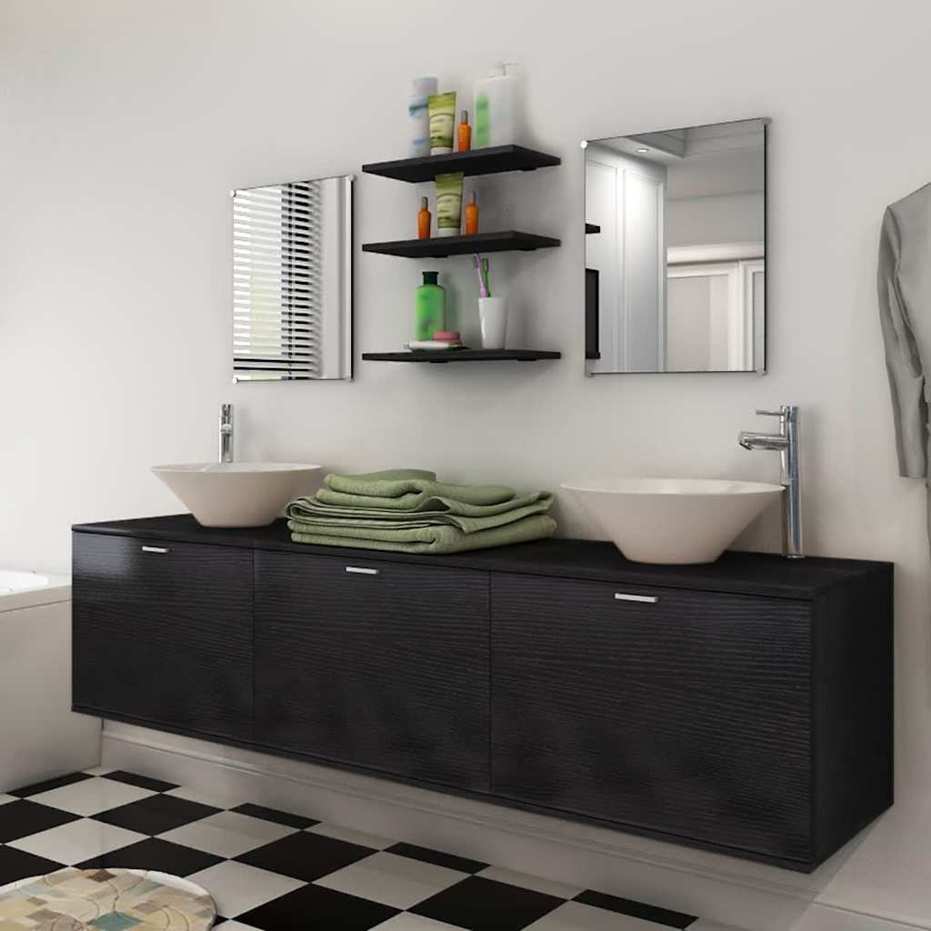 vidaXL Eight Piece Bathroom Furniture and Basin Set Black 1
