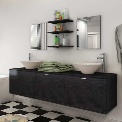 vidaXL Eight Piece Bathroom Furniture and Basin Set Black 1
