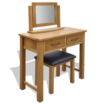 242742 vidaXL Dressing Table with Stool Solid Oak Wood 1