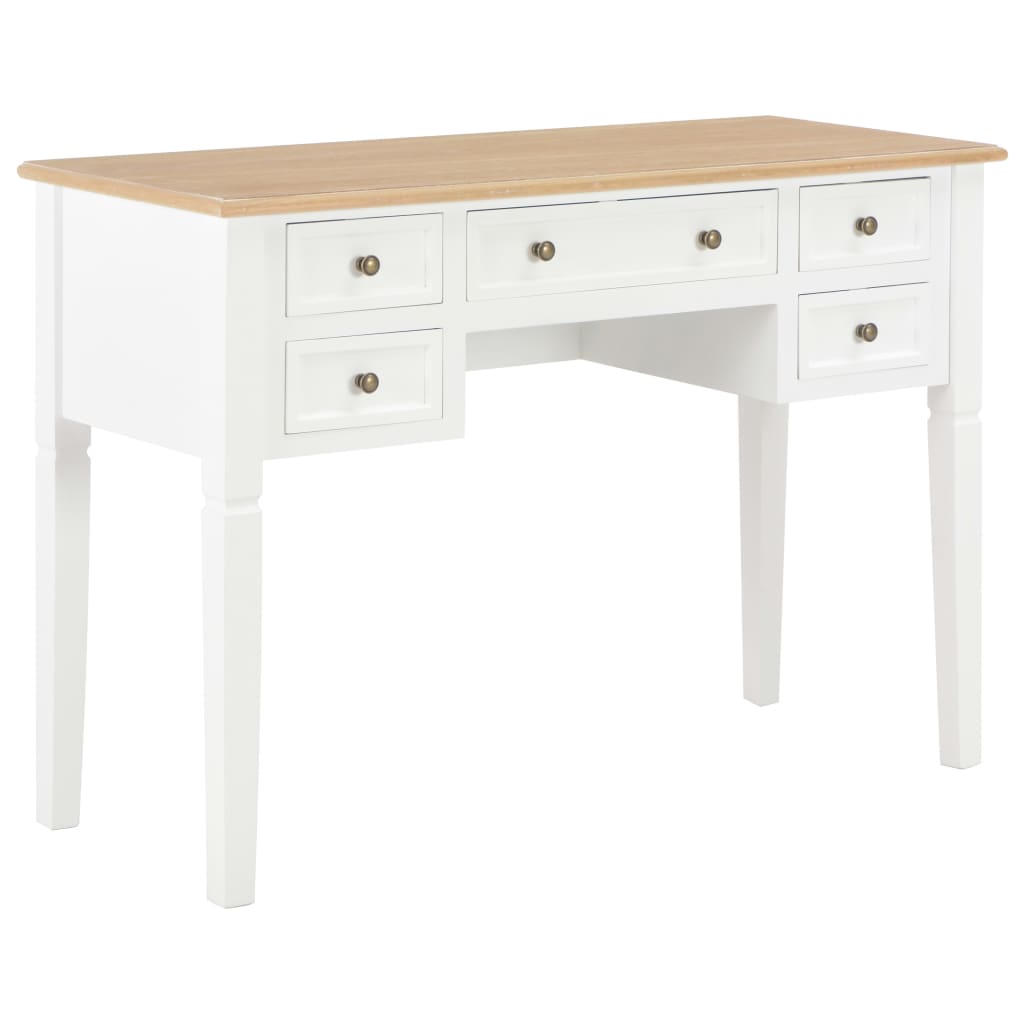 vidaXL Writing Desk | White and Brown | MDF and Pinewood | Standard 1