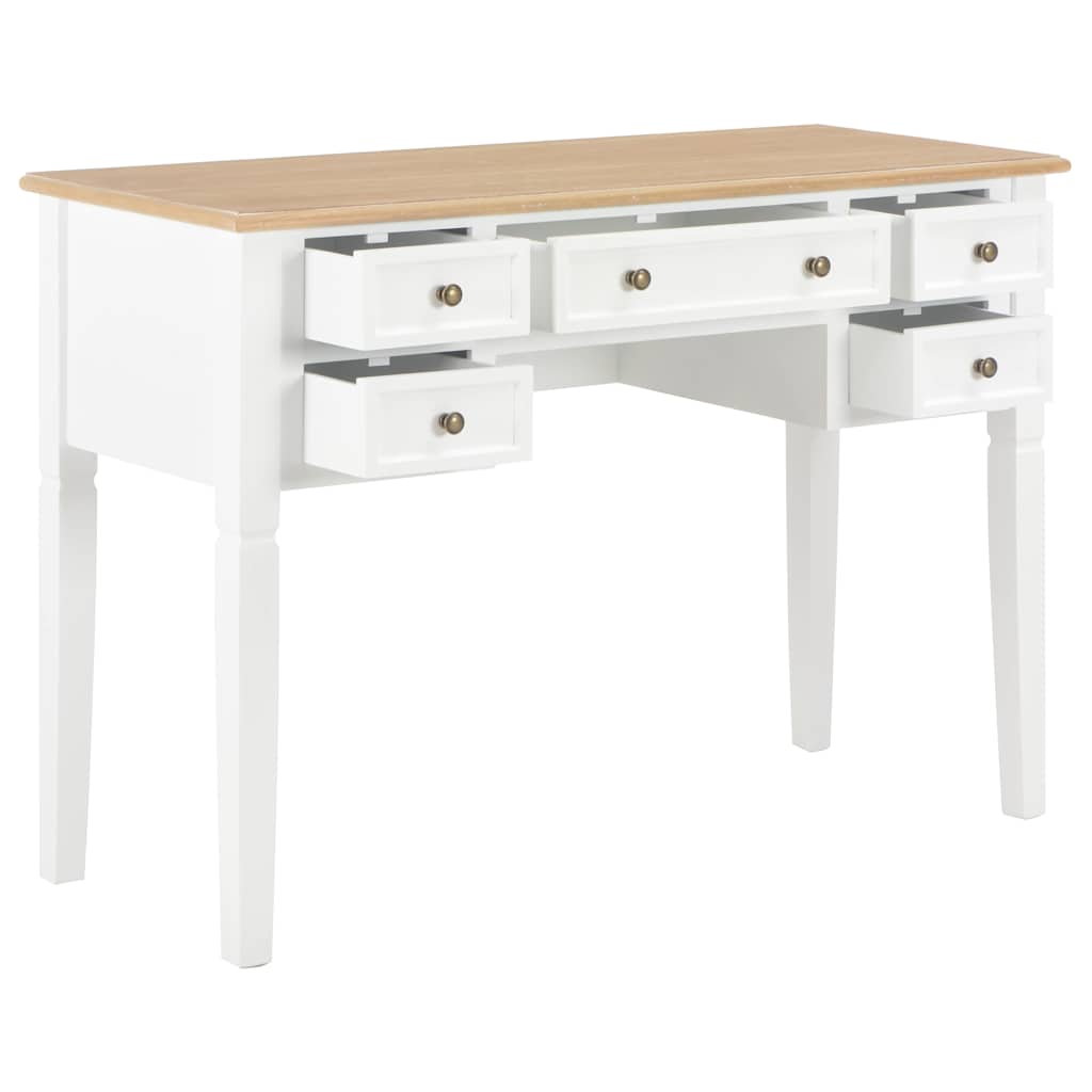 vidaXL Writing Desk | White and Brown | MDF and Pinewood | Standard 2