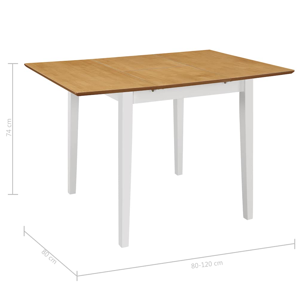 vidaXL Dining Table | White and brown | Solid rubber wood and MDF | 80-120cm 6