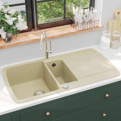 144854 vidaXL Granite Kitchen Sink Double Basins Beige 1