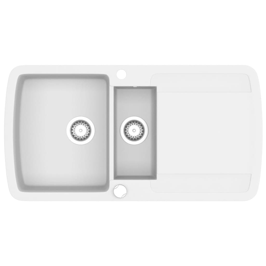 vidaXL Granite Kitchen Sink Double Basins White 2