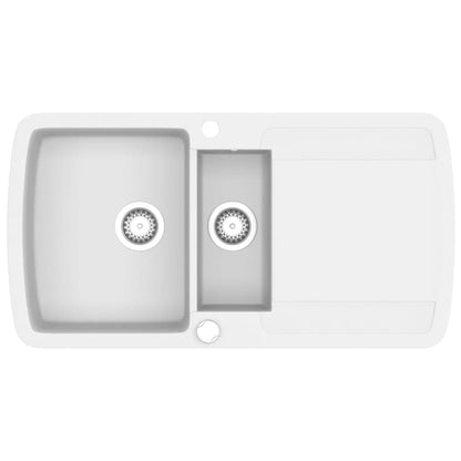 vidaXL Granite Kitchen Sink Double Basins White 2