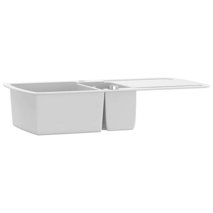 vidaXL Granite Kitchen Sink Double Basins White 3