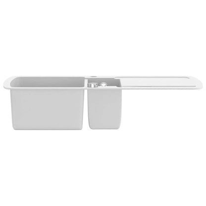 vidaXL Granite Kitchen Sink Double Basins White 4