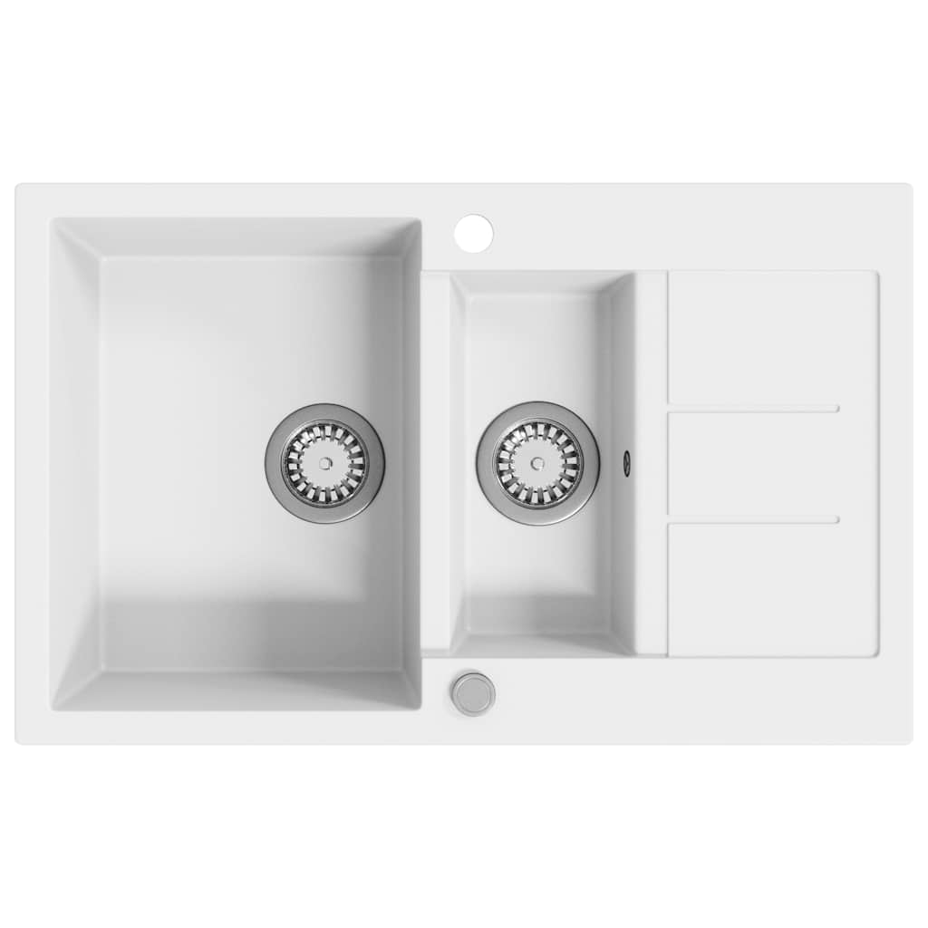 vidaXL Granite Kitchen Sink Double Basins White 2