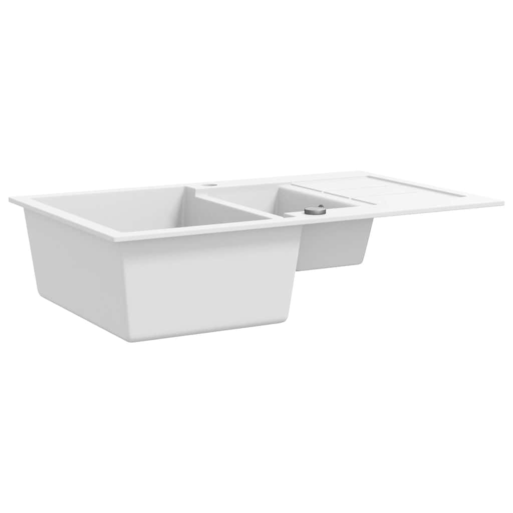 vidaXL Granite Kitchen Sink Double Basins White 3