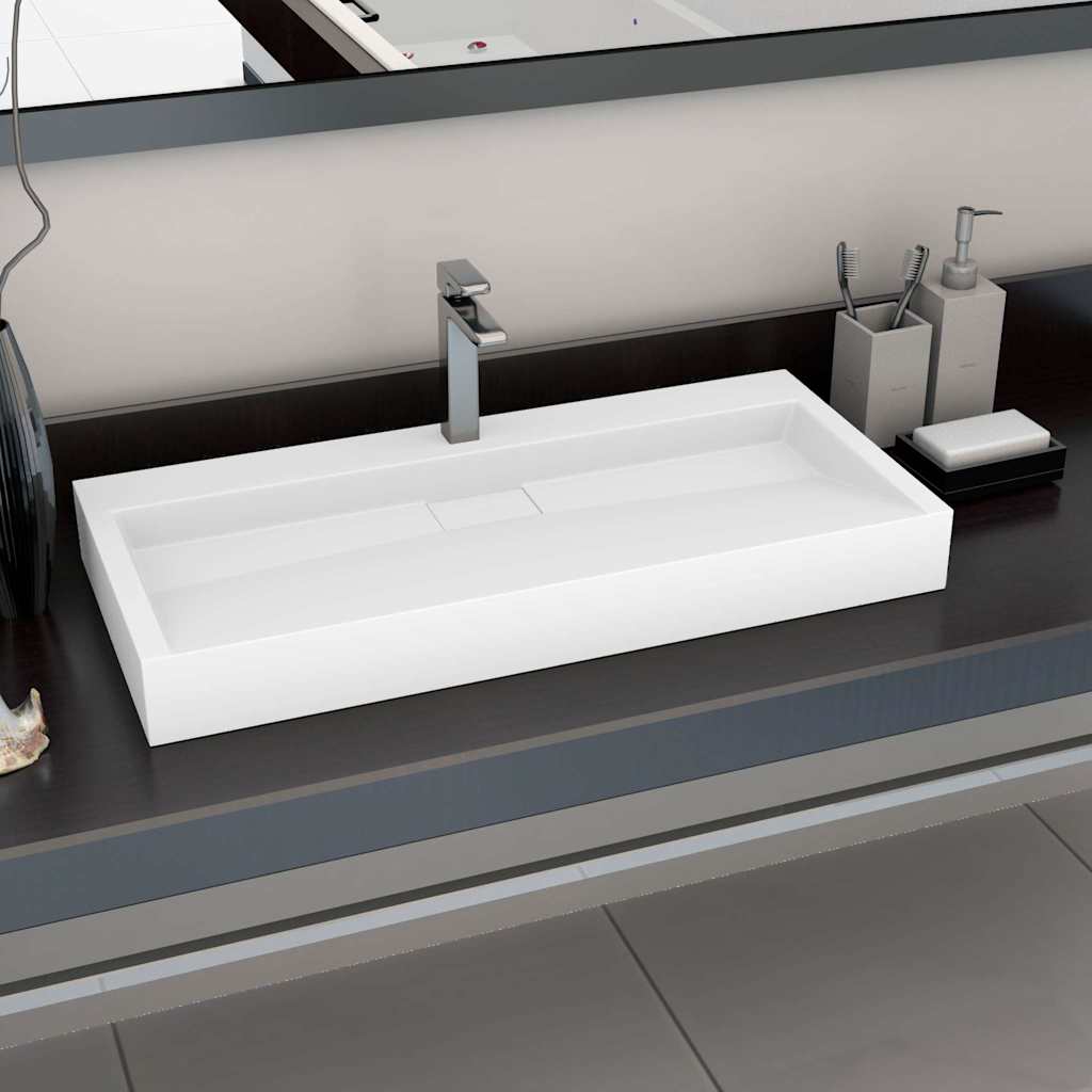 144066 vidaXL Wash Basin 100x46x11 cm Mineral Cast/Marble Cast White 1