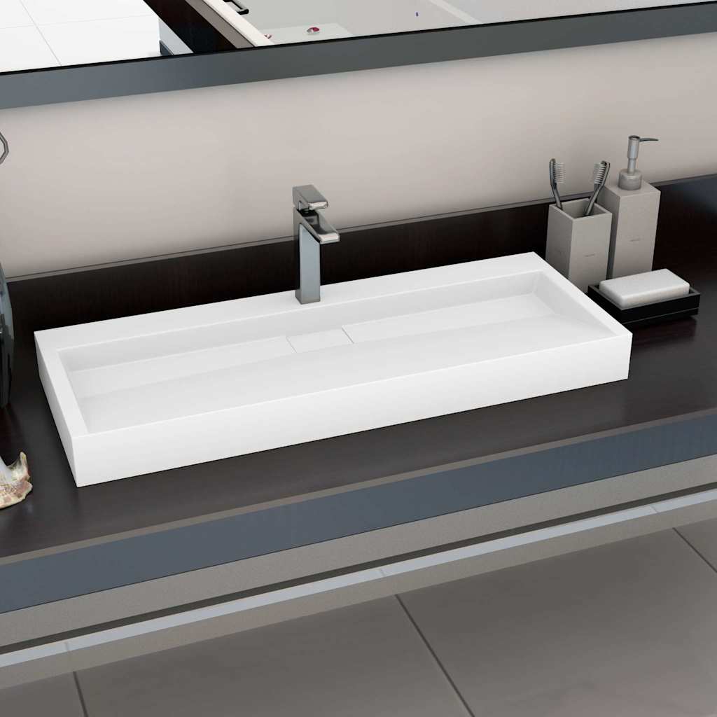 vidaXL Wash Basin 120x46x11 cm Mineral Cast/Marble Cast White 1