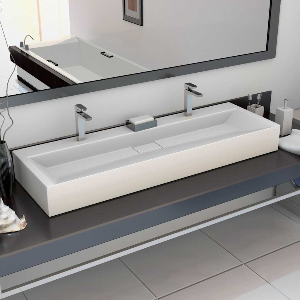 144068 vidaXL Wash Basin 120x46x11 cm Mineral Cast/Marble Cast White 1